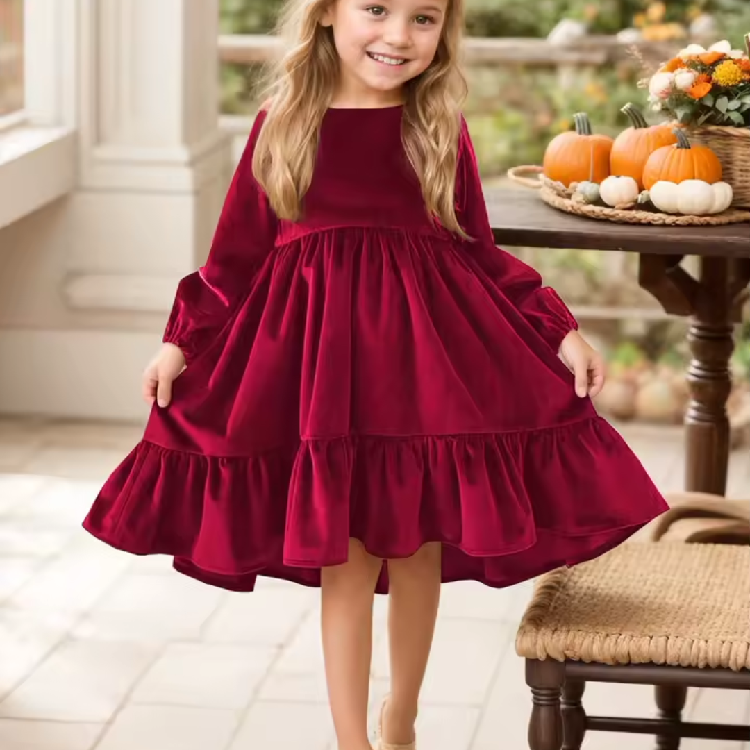 Love & Bump | Girls Velvet Ruffle Party Dress