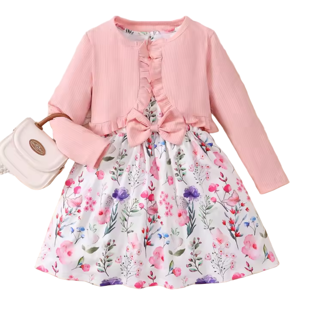 Girls Floral Dress & Coat Set