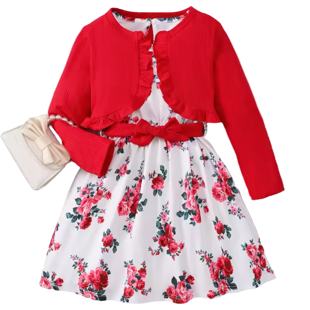 Girls Floral Dress & Coat Set