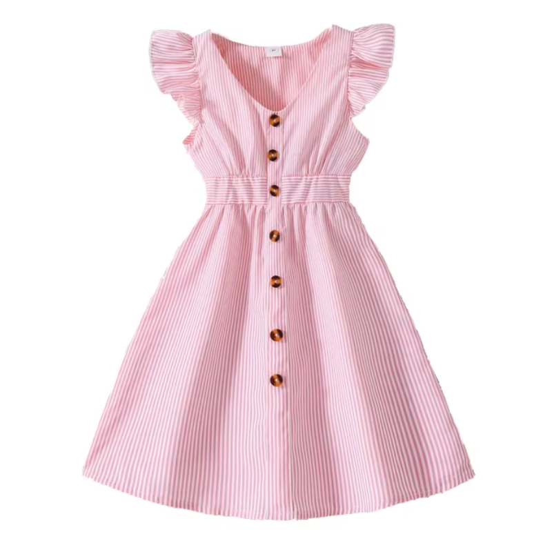 Girls Summer Striped Ruffle Dress
