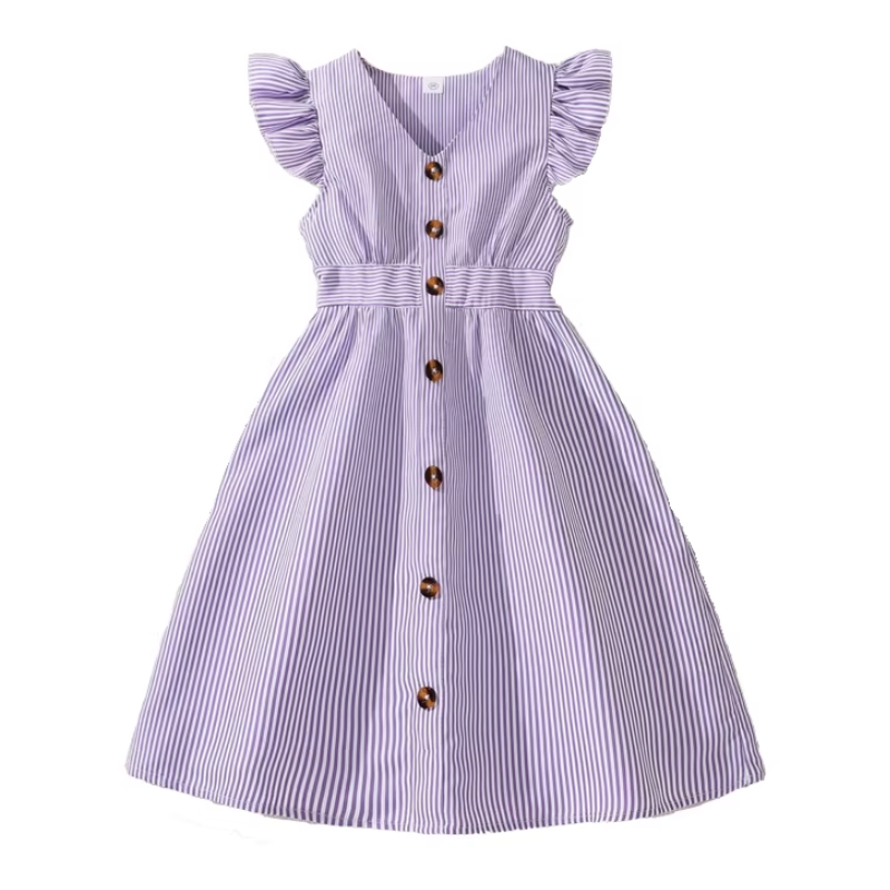 Girls Summer Striped Ruffle Dress
