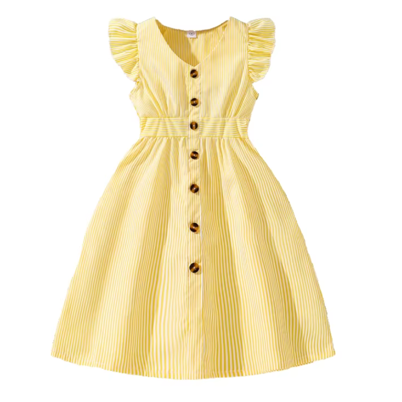 Girls Summer Striped Ruffle Dress