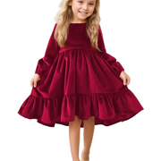 Girls Velvet Ruffle Party Dress